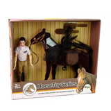 Panenka jezdce s velkým hnědým koníkem
