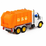 Popelářské auto s oranžovým kontejnerem