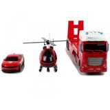 Hasičské přepravní auto s helikoptérou a autem