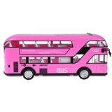 Růžový patrový autobus s otevíracími dveřmi