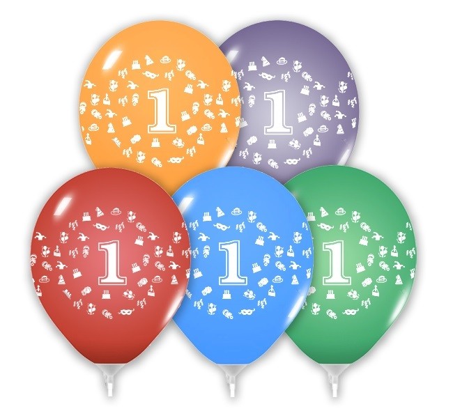 Balóny 30 cm s číslem 1 - 5 ks
