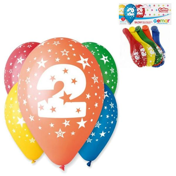 Levně Balóny 30 cm s číslem 2 - 5 ks