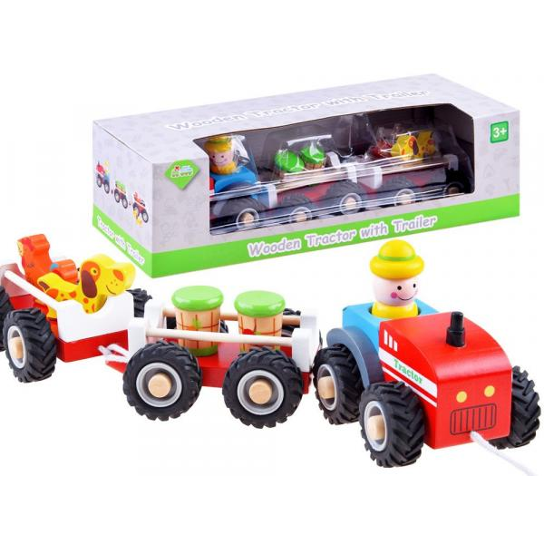 Levně Dřevěný traktor s vlečkami