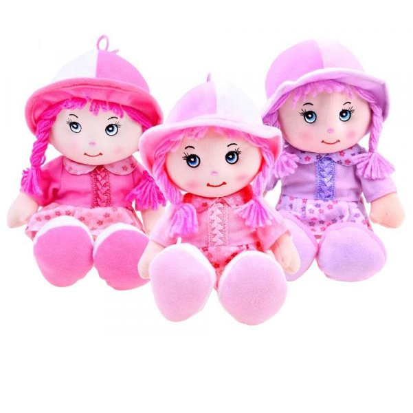 Levně Handrová panenka Zuzia v kloboučku 28 cm - fialové