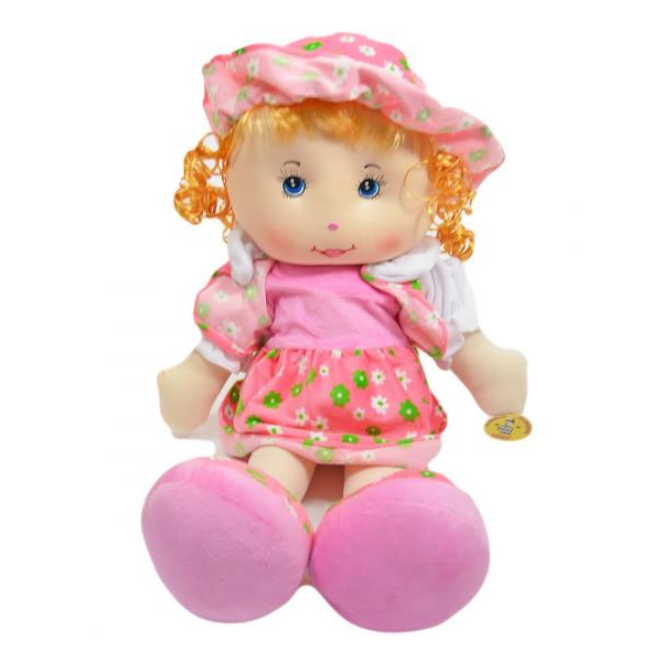 Levně Látková panenka v květovaném oblečení 60 cm - růžové
