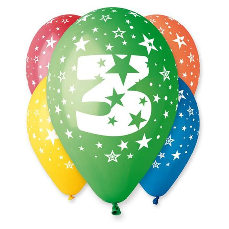 Balóny 30 cm s číslem 3 - 5 ks