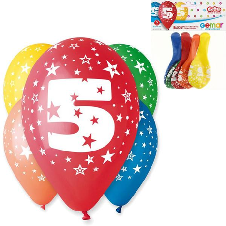 Balóny 30 cm s číslem 5 - 5 ks