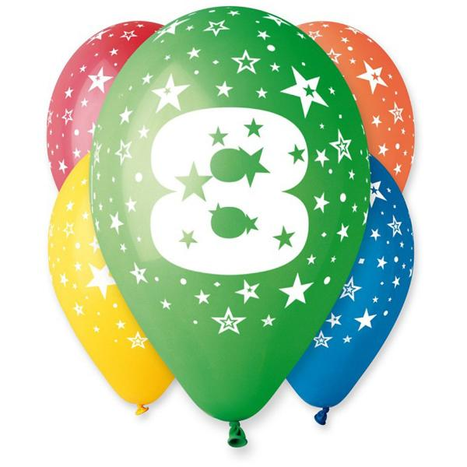 Balóny 30 cm s číslem 8 - 5 ks