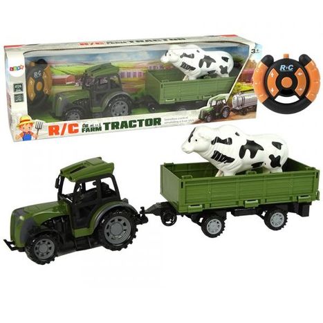 Zelený traktor s vlečkou a zvířátkem na dálkové ovládání