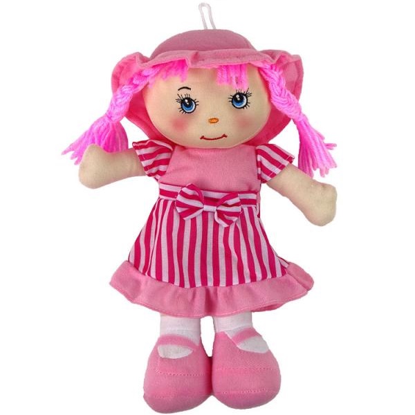 Růžová látková panenka 28 cm