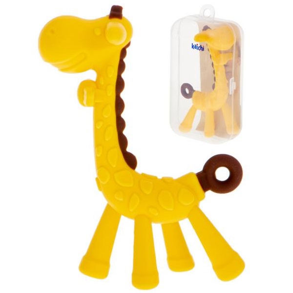 Levně Silikonové kousátko žlutá žirafa na masírování dásní
