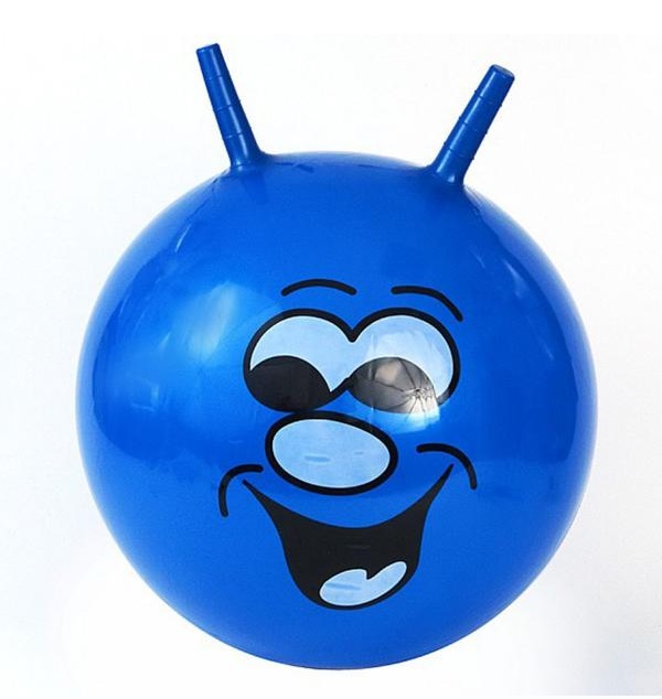 Skákací gumový míč s rohy - modrá