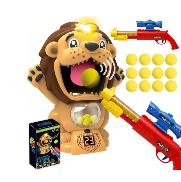 Střílející hra lev - puška na pěnové míčky a terč ve tvaru lva