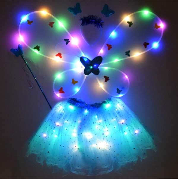 Svítící kostým motýlí víla s křídly modrý