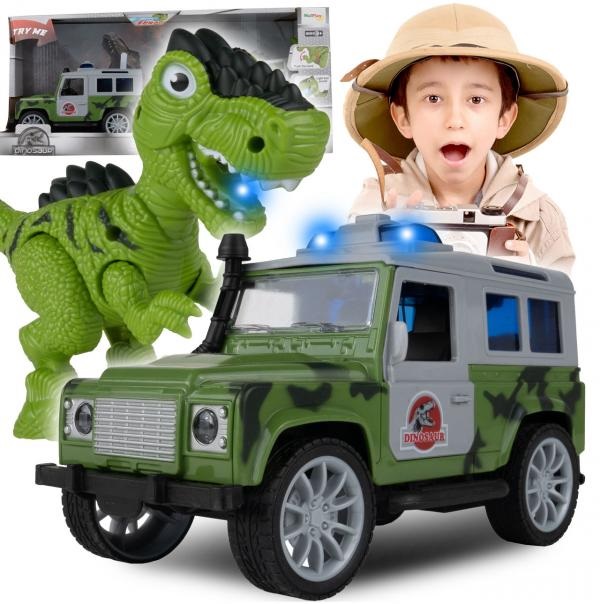 Levně Terénní auto s přívěsem a dinosaurem