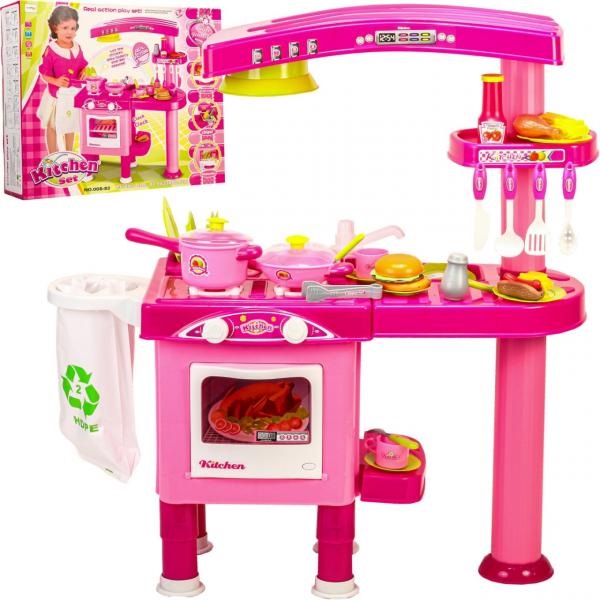 Levně Velká dětská kuchyňka s digestoří a troubou růžová